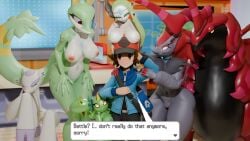 16:9 3d_(artwork) anthro arthropod blender_(artwork) canid canine clothed clothed_male clothing collar dialogue digital_media_(artwork) elemental_creature elemental_humanoid english_text female feral flora_fauna generation_5_pokemon group hi_res hilbert_(pokemon) human humanoid legendary_pokemon male male/female mammal maractus meloetta meloetta_(aria_form) mienshao mustelid musteline mythical_pokemon nintendo nude nude_anthro nude_female oofoe plant plant_humanoid pokemon pokemon_(species) pokemon_center public public_nudity reptile scalie scolipede serperior talking_to_viewer text true_musteline weasel widescreen zoroark