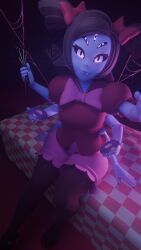 1girls 3d alternate_version_available breasts clothed clothed_female clothing deltarune donut female looking_at_viewer muffet multi_arm multi_eye multi_limb spider spider_girl spider_humanoid tagme thighhighs thighs undertale undertale_(series) zdots