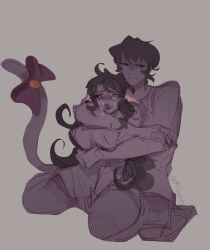 cat_ears cat_tail catgirl catgirl_x_human chubby_female clarice_(sona) cole_(blush_blush) dark heterosexual imminent_rape imminent_sex lipstick male/female male_yandere millicash possessive rough_sketch sketch skinny_male straight strangling tears yandere yandere_male