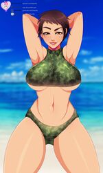 1girls abs absurdres beach big_breasts bikini breasts cleavage female female_only highres large_breasts law-zilla looking_at_viewer mira_(rainbow_six) rainbow_six rainbow_six_siege solo tagme text tom_clancy underboob url watermark