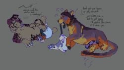 alien ambiguous_gender anal anal_sex animal_genitalia animal_penis anus big_penis bodily_fluids buttplug canid canine collar competitive_sex cum cum_inside dialogue english_text equine_genitalia equine_penis erection felid feline feral forced fur gaping gaping_anus genital_fluids genitals group hair herpestid hi_res hybrid inflation living_condom male male/male male_penetrated male_penetrating male_penetrating_male mammal meerkat penetration penile penis plug_(sex_toy) puppyratcat rape sex sex_toy simple_background size_difference smaller_penetrated smile stomach_bulge tail taped_mouth text tongue tongue_out twitching_tail xog