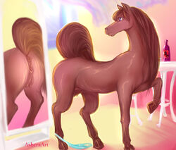 anthro_to_feral anus asheraart ass blue_eyes breasts crotchboobs equine female feral fur horse magic mammal mirror nipples nude pussy solo story tail transformation