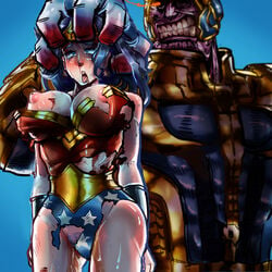 armor big_breasts breasts broken_rape_victim dc dc_comics defeated female fight hand_on_head humiliation leotard male marvel nipples peeing sonparesu tears thanos torn_clothes wonder_woman wonder_woman_(series)