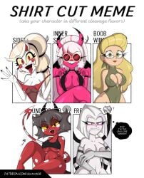 5girls charlie_morningstar_(hazbin_hotel) doc.b docsafe92 hazbin_hotel helluva_boss lin_(helluva_boss) lute_(hazbin_hotel) naked naked_female nude text text_box verosika_mayday_(helluva_boss)