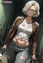 1girls ai_generated artoonizer ass big_ass blonde_female blonde_hair breasts capcom dirty female female_focus female_only glasses grace_ashcroft grace_ashcroft_(julia_pratt) grey_eyes jacket legs_together light-skinned_female light_skin medium_breasts narrow_waist navel patreon patreon_username posing resident_evil resident_evil_9:_requiem ripped_clothing serious serious_look short_hair solo solo_female solo_focus standing stomach tank_top thick_thighs wide_hips jeans ripped_pants parted_lips flashlight