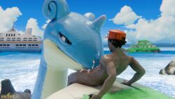 16:9 3d_(artwork) 4k absurd_res beach blender_(artwork) blender_cycles_(artwork) bodily_fluids cum cum_on_face cum_on_self digital_media_(artwork) duo ejaculation fellatio female feral feral_on_male generation_1_pokemon genital_fluids hi_res human interspecies lapras larger_female male male/female mammal nintendo nude_male oofoe oral outside penile pokemon pokemon_(species) red_(pokemon) sea seaside sex sitting size_difference smaller_human smaller_male sweat water widescreen zoophilia