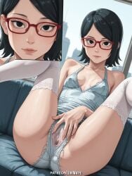 ai_generated blush boruto:_naruto_next_generations female multiple_views naruto naruto_(series) nipples pussy sarada_uchiha solo_female uniwaifu