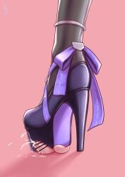 1boy 1girls artist_name ballbusting ballbusting_orgasm black_stockings cbt censor_bar censored female femdom footwear heels high_heels lazyjuice platform_heels purple_footwear small_balls small_penis stepping_on_balls stepping_on_penis vivian_(zenless_zone_zero) vivian_banshee zenless_zone_zero