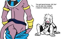 anthro asriel_dreemurr asriel_dreemurr_(god_form) ass balls beerus boss_monster caprine clothing costume crossover defeated deity dialogue dragon_ball dragon_ball_super dragon_ball_z duo english_text feline fight flaccid footwear gay horn imminent_sex male male_only mammal nude penis raxkiyamato shoes simple_background sketch sphynx_(cat) text undertale video_games yaoi