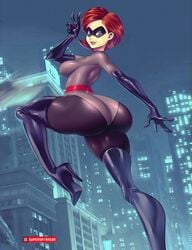 alternate_costume armwear ass belt big_ass bodysuit breasts clothed clothing costume curvy dat_ass disney elastigirl elastigirl_(the_incredibles_2_supersuit) eyewear female female_only footwear fully_clothed gloves handwear helen_parr huge_ass huge_butt legwear mask milf pixar plump short_hair smooth_skin solo supersatanson the_incredibles the_incredibles_2 thick_thighs thigh_boots wide_hips