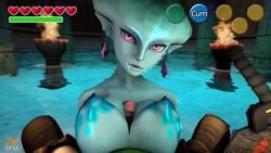 1boy 1girls 3d animated blue_skin breasts cleavage earrings fish_girl gameplay_mechanics huge_breasts interspecies link looking_at_viewer monster_girl nintendo no_sound ocarina_of_time outercourse paizuri pink_eyes pov princess_ruto purple_eyes tagme the_legend_of_zelda unseen_male_face video young_link zalsfm zora