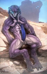 1boy 2017 abs alien angara animal_genitalia big_penis canyon circumcised desert double_chin erection exhibitionism eyewear genital_slit humanoid inviting jaal_ama_darav long_penis male male_only mass_effect mass_effect_andromeda monocle muscular muscular_male oasis penis pool_(disambiguation) public ruins seductive sky slit smile smirk solo thick_thighs todex vein veiny_penis video_games