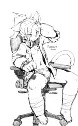 absurd_res anthro bulge clothed clothing feline headphones hi_res line_art male_only mammal open_shirt penis_outline puinkey sitting wristwatch