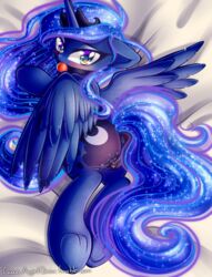 2018 alicorn anus ass ball_gag chaosangeldesu cutie_mark digital_media_(artwork) equine feathered_wings feathers female feral friendship_is_magic gag gagged hair hi_res hooves horn long_hair mammal my_little_pony princess_luna_(mlp) pussy pussy_juice solo underhoof wings