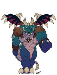 2018 3_toes 5_toes beckoning blue_scales brown_fur bubba_(spyro) captain_nikko claws dragon flaccid fur horn jewelry looking_at_viewer male male_only muscular muscular_male necklace penis scales simple_background smile solo spyro_reignited_trilogy spyro_the_dragon toes tongue tongue_out uncut video_games white_background wings