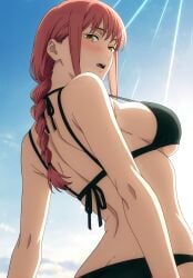 ai_generated big_ass big_breasts big_thighs bikini blush chainsaw_man close-up clouds female large_hips looking_at_viewer looking_down makima_(chainsaw_man) open_mouth orange_eyes outside red_hair seductive sexy side_view sideboob sky sun view_from_below yashin