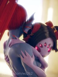 2018 2girls 3d 6_arms animated arachnid areola areolae arthropod big_breasts blue_skin blurred_background breasts duo eye_patch fangs female female_only fish hair long_hair marine muffet multi_arm multi_eye multi_limb multiple_girls nipples no_sound nude open_mouth penetration pink_eyes ponytail purple_skin red_hair sharp_teeth spider stand_and_carry_position standing teeth tongue undertale undyne video video_games wo262 yuri