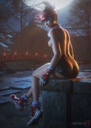 1girls 2025 3d 3d_(artwork) asian asian_female ass big_ass blender blizzard_entertainment breasts bubble_ass bubble_butt detailed_background dolphin_shorts face_markings facial_markings female female_focus female_only headband headphones headwear hi_res highres japanese japanese_female kiriko_(overwatch) kiriko_kamori looking_at_viewer looking_back medium_breasts nipples overwatch pose posing shorts showing_off sideboob sitting sunlight sunset thick_ass thick_thighs topless vgerotica watermark