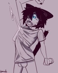 1boy balls big_penis blue_eyes bottomless bulge bulge_through_clothing bulge_under_clothes cat_boy cat_ears cat_tail catboy emo emo_boy erect_penis erection erection_under_clothes erection_under_clothing fangs femboy femboy_only huge_bulge huge_cock hyper hyper_penis just_woke_up leeewds leo-catboy_(leeewds) light-skinned_male light_skin male male_only massive_cock massive_penis morning morning_wood oc open_mouth original_character penis penis_outline precum precum_drip precum_string precum_through_clothing sharp_teeth shirt_only sleepy small_but_hung solo solo_femboy solo_focus solo_male stretch stretching twink wet wet_clothes yawn yawning
