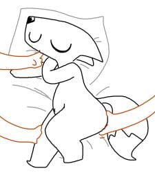 anthro bed bedding bedding_background black_nose boxdog canid canine canis closed_eyes digital_drawing_(artwork) digital_media_(artwork) dipstick_tail disembodied_hand domestic_dog female female_focus fingering flat_chested fur furniture group high-angle_view lying male male/female mammal markings navel offscreen_character offscreen_male on_bed on_side petting simple_background sleep_molestation sleeping solo_focus tail tail_markings the_weaver white_background white_body white_fur