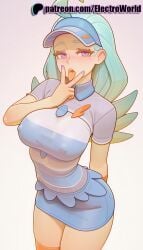 1girls 2025 ai_generated artist_name blush breasts bust chest electroworld female gradient gradient_background hi_res high_quality high_resolution highres kahili_(pokemon) long_hair looking_at_viewer mole mole_under_eye patreon patreon_username pokemon purple_eyes solo stable_diffusion thighhighs visor_cap watermark