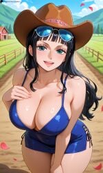 1girls ai_assisted ai_generated ass ass bare_legs big_ass big_breasts big_butt black_hair blue_dress blue_eyes breasts breasts cowboy cowboy_hat cowgirl cowgirl_outfit dress female high_resolution highres huge_ass huge_breasts huge_butt lay-oreo lips looking_at_viewer mature mature_female nico_robin one_piece open_mouth patreon patreon_reward scenery seductive seductive_look seductive_smile smile solo solo_female solo_focus straight_hair tagme tall_female thick_ass thick_thighs thighs