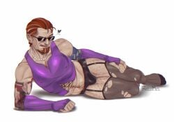 1boy body_hair bulge bulge_in_panties bulge_through_clothing bulge_under_clothes clothed clothing crossdressing crossdressing_male facial_hair hairy hairy_legs hairy_male human laying laying_on_side licking licking_lips licking_own_lips light-skinned_male light_skin lying lying_on_side male male_only nipple_outline nipples nipples_visible_through_clothing on_side postal_(series) postal_dude rager-ermare skimpy skimpy_clothes skimpy_outfit solo solo_human solo_male stockings sunglasses thick_thighs thigh_highs thighhighs thong tongue tongue_out torn_thighhighs wearing_sunglasses