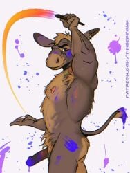 anthro asinus ass balls brush digital_media_(artwork) donkey equid equine erection fingers fur genitals hair hi_res holding_brush holding_object holding_paintbrush humanoid_genitalia humanoid_penis looking_at_viewer male mammal nipples nude paint paint_on_body paintbrush penis simple_background smile solo standing tail timberdonk
