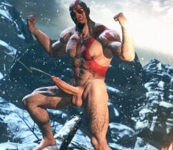 1boy 3d boner cum cumming erection gay god_of_war kratos male male_only muscular muscular_male solo_male somehappened tagme