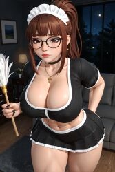 1girls 3d 3d_(artwork) ai ai_generated big_ass big_breasts breasts brown_hair busty cleavage female freckles glasses madz_(oc) maid maid_headdress maid_outfit maid_uniform ponytail radnsad sidelocks solo solo_female solo_focus thick_ass thick_thighs