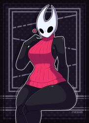 1girls black_body breasts envylemonade female female_only heart hollow_knight hornet_(hollow_knight) sideboob solo solo_female sweater thick_thighs thighs virgin_destroyer_sweater virgin_killer_sweater watermark
