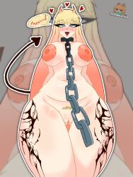 blonde_hair blue_eyes blush breasts chained_collar chains choker_chain chubby chubby_belly chubby_female digital_art digital_drawing_(artwork) digital_media_(artwork) fanart female girl hearts_around_head looking_at_viewer nude nude_female original_character pale_skin pubic_hair punk_hair pussy pussy_exposed pussy_out s1l3nc3.m3 someone_else's_oc succubus succubus_horns succubus_tail talking_to_viewer tattoos thick_thighs thigh_gap thigh_tattoo titties vagina wanting_sex