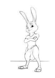 2018 anthro balls big_balls bulge clothed clothing flaccid furry humanoid_penis hyper hyper_penis lagomorph lawrence_(character) line_art looking_at_viewer male male_only mammal penis penis_outline pulsar rabbit sketch solo tagme