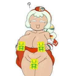 ? blush_lines blushlines breasts closed_eyes convenient_censorship cookie_run cookie_run_kingdom dn0528 female flashing flashing_breasts flashing_pussy geulmnyup hanbok happy happy_expression jeogori mint_hair nipple_peek okchun_cookie pink_areola pink_nipples pixiv pulling_up_dress pussy question_mark red_feathers red_headband red_headwear red_ponytail red_skirt skirt smile smile_at_viewer talisman talisman_pasties white_background white_dress white_eyebrows white_ponytail white_skin yellow_ponytail