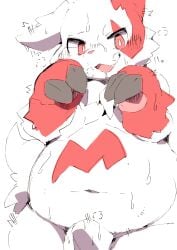 2025 anthro belly censored cpon555 generation_3_pokemon hi_res kemono male navel nintendo pink_nose pokemon pokemon_(species) red_body simple_background slightly_chubby solo standing white_background white_body zangoose