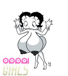 alternate_breast_size betty_boop breasts dustindemon huge_breasts knees_together_feet_apart oppai_girls partially_colored text tiptoes white_background