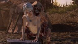 3d boots breasts cavalorn13 cd_projekt_red ciri female ghoul ghoul_(the_witcher) green_eyes light-skinned_female mascara monster nipples outdoors penetration pussy scar sex the_witcher_(series) the_witcher_3:_wild_hunt vaginal_penetration white_hair witcher_medallion