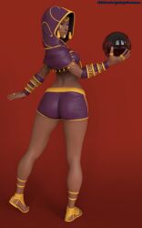 3d anklet ass breasts clothed clothing crystal_ball dark-skinned_female dark_skin female hood jewelry shorts solo