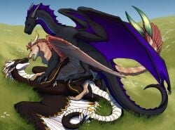 black_body black_scales bodily_fluids claws cum cum_drip cum_in_vagina cum_inside dragon dripping ejaculation feathered_dragon feathered_scalie feathered_wings feathers female female_penetrated feral feral_on_feral fur genital_fluids genitals group group_sex happy happy_sex hi_res horn male male/female male_penetrating male_penetrating_female monster mythological_creature mythological_scalie mythology on_bottom on_top orange_body orange_fur paws penetration penis scales scalie sex shocked tail thepeachdragoness triangle_(disambiguation) triangle_position trio unknown_species vaginal vaginal_penetration white_body white_scales wings