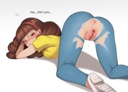 anus artist_request ass ass_blush ass_focus blue_jeans blush bottomless dripping_pussy elinarameh english_text female gradient_background hairband jeans leggings long_hair looking_at_viewer looking_back morticia_smith pussy pussy_blush pussy_focus pussy_juice rick_and_morty shoes simple_background speaking speaking_to_viewer t-shirt t-shirt_only top-down_bottom-up torn_clothes torn_jeans torn_leggings torn_pants white_background white_footwear white_shoes yellow_t-shirt