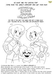 1boy 2girls barefoot bikini_armor braided_hair braided_ponytail breasts comic commercial dialogue dnd dungeons_and_dragons earrings elf elf_ears elf_girl elf_male female goblin goblin_girl half_dressed half_naked high_heels long_hair looking_at_viewer male no_color pointy_ears sketch talking_to_viewer thighhigh wavy_hair xierra099