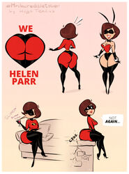 1girls armwear ass big_ass bodysuit breasts bunny_girl bunnysuit clothed clothing costume curvy disney elastigirl eyewear female footwear fully_clothed gloves handwear helen_parr huge_ass huge_butt hugotendaz legwear mask milf pixar plump short_hair smooth_skin solo text the_incredibles thick_thighs thigh_boots wide_hips