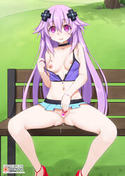 :q adult_neptune after_sex bare_legs bare_shoulders bench black_choker breasts censored choker crop_top cum cum_in_pussy cumdrip d-pad d-pad_hair_ornament day earrings exhibitionism facial female fingering hair_between_eyes hair_ornament heart heart_censor high_heels highres hoop_earrings long_hair looking_at_viewer masturbation medium_breasts mind_control miniskirt nail_polish navel navel_piercing neptunia_(series) nipple_piercing nipples no_panties off_shoulder outdoors park partially_unzipped piercing pink_eyes purple_hair pussy red_footwear sitting sitting_on_bench skirt solo spaghetti_strap spread_legs tattoo tongue tongue_out vahn_yourdoom very_long_hair