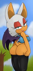 1girls 2018 anthro ass back bat big_ass blush bottomless breasts clothed clothing cloud eyeshadow female female_only forest fur furry furry_only hair half-closed_eyes hearlesssoul highres looking_at_viewer looking_back makeup mammal outside presenting presenting_hindquarters raised_tail rear_view rouge_the_bat seductive sega short_tail simple_background sky smile solo sonic_(series) sweat tail tongue tree wet wide_hips wings