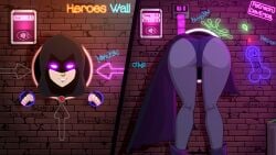 2025 2d 2d_(artwork) ass ass_focus cyberpunk dark_hair dark_skin dc_comics dcamu deverica female female female_only glory_hole glory_wall glowing_eyes money parody raven_(dc) tagme teen_titans teenage_girl teenager teeth