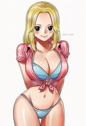 23_ai_illust ai_generated artist_name big_ass big_breasts bikini blonde_hair blush bob_cut brown_eyes kaya_(one_piece) large_hips one_piece seductive sexy shirt