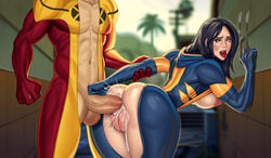 ahegao anal anal_sex angel ass bent_over black_hair breasts cum cum_in_ass cum_inside female from_behind innie_pussy large_breasts male marvel mikiron nipples penis pussy sex wolverine_(x-23) x-23 x-men