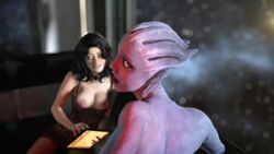 1boy 2girls 3d ambiguous_penetration animated areolae asari big_breasts bouncing_breasts breasts female from_behind large_breasts liara_t'soni long_penis male mass_effect miranda_lawson naughty_face nipples no_sound nude pov robot sex ssppp straight vaginal_penetration video