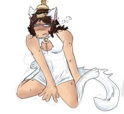 007n7 007n7_(forsaken) blush cat_boy cat_ears cat_tail covering_crotch embarrassed femboy femboy_focus femboy_only forsaken_(roblox) male male_only socks_only solo tagme tagme_(artist)