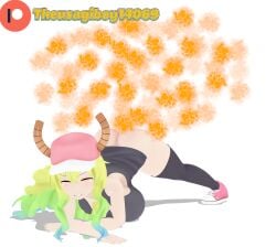 (theusagiboy1406) 3d 3d_(artwork) 3d_model 3d_render baseball_cap blonde_hair bottomless breasts covered_nipples dragon_girl dragon_horns fart fart_cloud fart_fetish farting farts female gradient_hair green_hair hat horns horns_through_headwear huge_breasts jack-o_pose long_hair lucoa lucoa_(maidragon) mikumikudance miss_kobayashi's_dragon_maid mmd multicolored_hair patreon_logo pink_headwear quetzalcoatl_(dragon_maid) shoes sleeveless sleeveless_shirt solo white_background